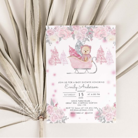 Winter Girl Woodland Beer Floral Baby shower Kaart