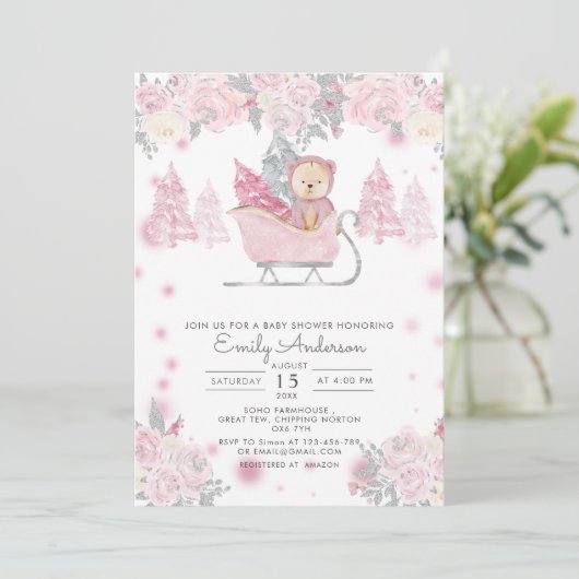 Winter Girl Woodland Beer Floral Baby shower Kaart (Staand voorkant)