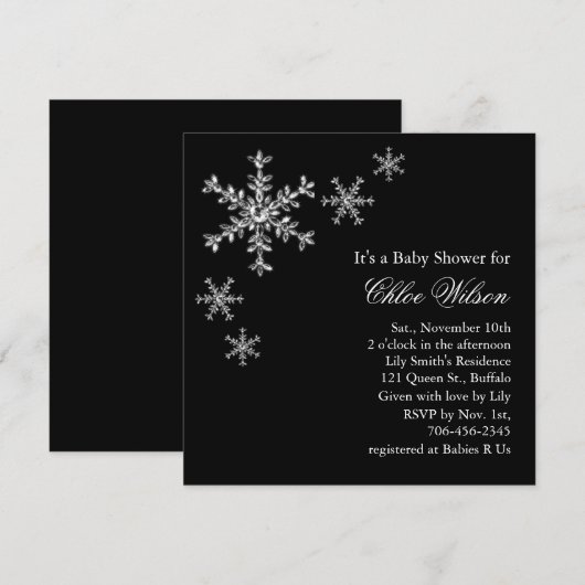 Winter Glamour Baby shower Uitnodiging op zwart (Voorkant / Achterkant)