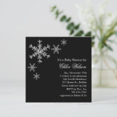 Winter Glamour Baby shower Uitnodiging op zwart (Staand voorkant)
