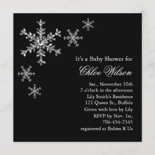 Winter Glamour Baby shower Uitnodiging op zwart