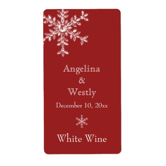 Winter Glamour Wedding Wine Label (red) (Voorkant)