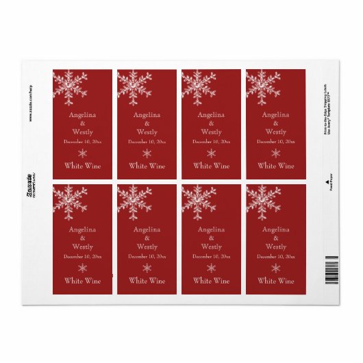 Winter Glamour Wedding Wine Label (red) (Full Sheet)