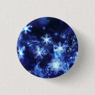 Winter Glans Blauwe Sneeuwvlokken Ronde Button 3,2 Cm