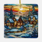 Winter Glas in lood kerstversiering Keramisch Ornament (Voorkant)