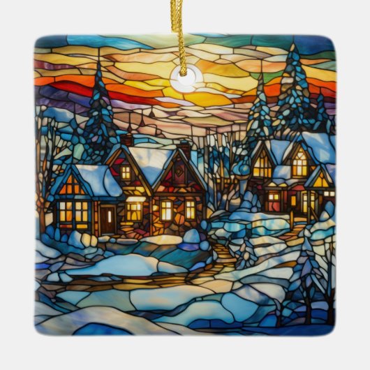 Winter Glas in lood kerstversiering Keramisch Ornament (Voorkant)