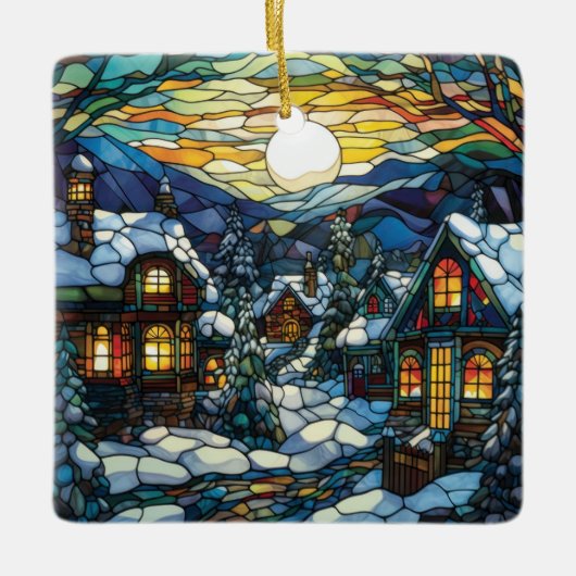 Winter Glas in lood kerstversiering Keramisch Ornament (Voorkant)