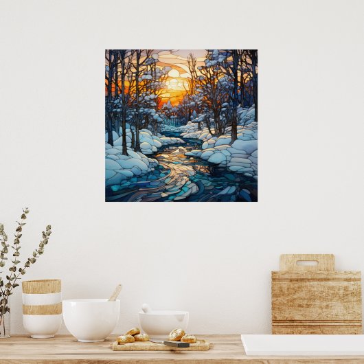 Winter Glas in lood Poster (Keuken)