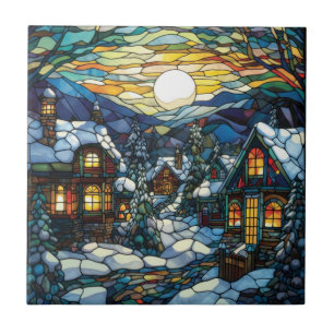 Winter Glas in lood Tegel Tegeltje