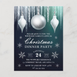 Winter Glas Parels & Sneeuwvlokken Kerst Diner Briefkaart