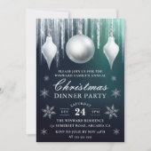 Winter Glass Baubles & Snowflakes Kerstdiner Kaart (Voorkant)