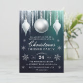 Winter Glass Baubles & Snowflakes Kerstdiner Kaart (Staand voorkant)