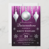 Winter Glass Baubles & Snowflakes Quinceanera Kaart (Voorkant)