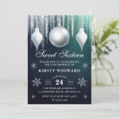 Winter Glass Baubles & Snowflakes Sweet Sixteen Kaart (Staand voorkant)