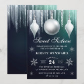 Winter Glass Baubles & Snowflakes Sweet Sixteen Kaart (Voorkant / Achterkant)