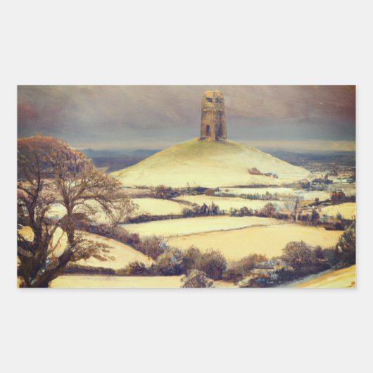 Winter Glastonbury Tor  Rechthoekige Sticker (Voorkant)