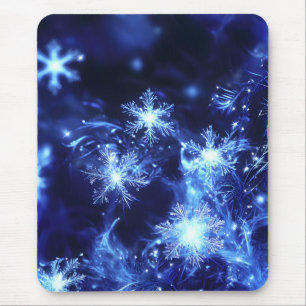 Winter Glitter Blauwe Sneeuwvlokken Muismat