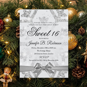 Winter Glitter & Lint Sweet 16 Verjaardagsfeest Kaart