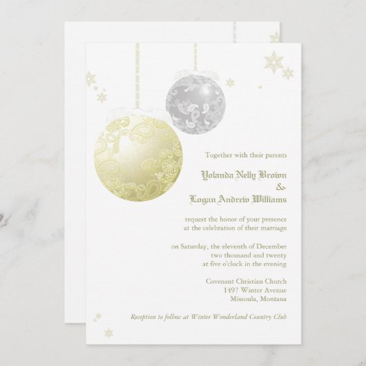 Winter Glitters Gold & Silver Wedding Kaart (Voorkant / Achterkant)