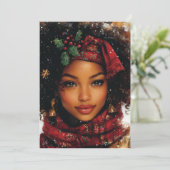 Winter Glow Afrocentric Queen – Holiday Art Feestdagenkaart (Staand voorkant)