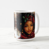 Winter Glow Afrocentric Queen – Holiday Art Koffiemok (Voorkant rechts)