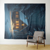 “Winter Glow – Cozy Cabin in the Snow Poster Wandkleed (In Situ (horizontaal))