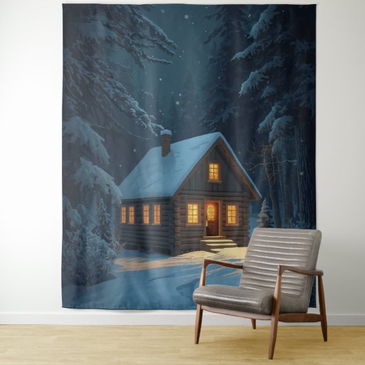 “Winter Glow – Cozy Cabin in the Snow Poster Wandkleed (In situ)