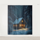 “Winter Glow – Cozy Cabin in the Snow Poster Wandkleed (Voorkant)