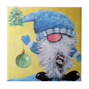 Winter Gnome en Peeking fret Decoratieve Tegels Tegeltje