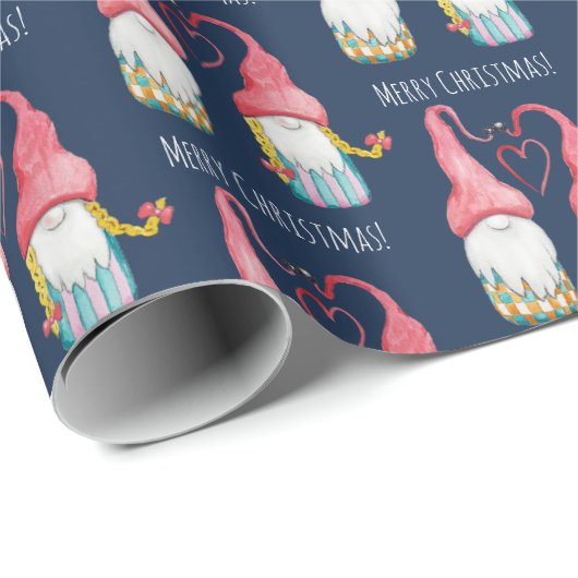 Winter Gnome In Love Waterverf met de hand geschil Cadeaupapier (Rol Hoek)