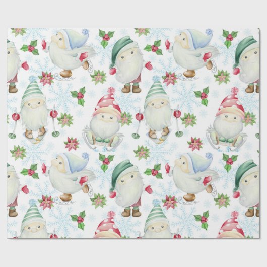 Winter Gnome kerstpatroon Cadeaupapier (Vlak)