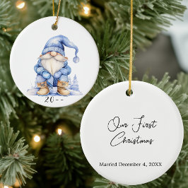 Winter Gnome onze eerste kerst Keramisch Ornament