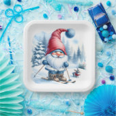 Winter Gnome Skiën met een konijn Papieren Bordje (Feest)