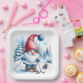 Winter Gnome Skiën met een konijn Papieren Bordje (Feest)