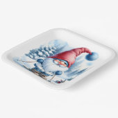 Winter Gnome Skiën met een konijn Papieren Bordje (Gebogen)