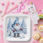 Winter Gnome Skiën met een konijn Papieren Bordje (Feest)