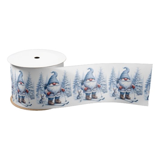 Winter Gnome Skiën met een konijn Satijnen Lint (Spoel)