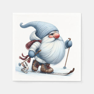 Winter Gnome Skiën met een konijn Servet