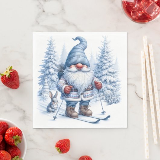 Winter Gnome Skiën met een konijn Servet (Insitu)