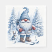 Winter Gnome Skiën met een konijn Servet (Voorkant)