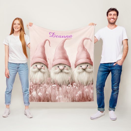 Winter Gnomes Pink Hats White Flowers Fleece Deken (In situ)