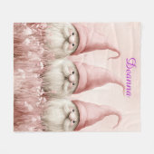 Winter Gnomes Pink Hats White Flowers Fleece Deken (Voorkant (Horizontaal))