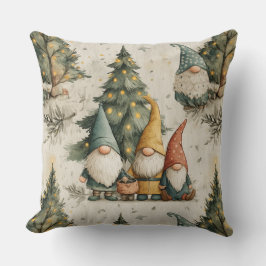 Winter Gnomes With Lit Christmas Tree Kussen