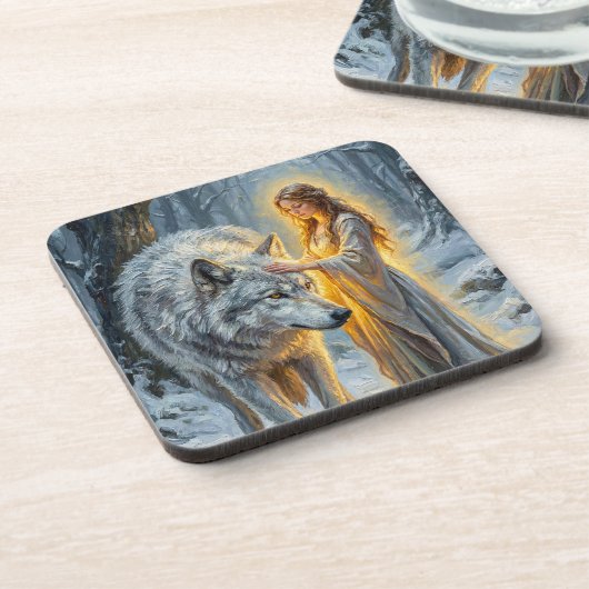 Winter Goddess & White Wolf Bier Onderzetter (Linkerzijde)