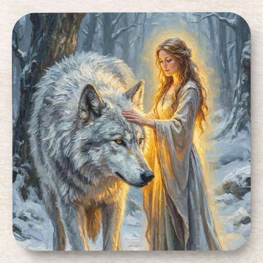 Winter Goddess & White Wolf Bier Onderzetter (Voorkant)
