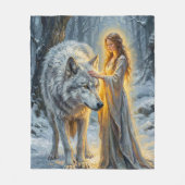 Winter Goddess & White Wolf Fleece Deken (Voorkant)