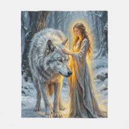 Winter Goddess & White Wolf Fleece Deken