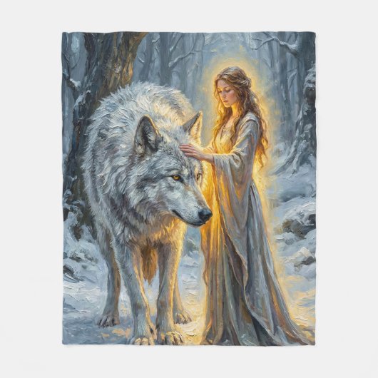 Winter Goddess & White Wolf Fleece Deken (Voorkant)