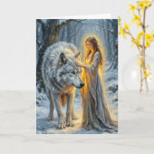 Winter Goddess & White Wolf Kaart (Gele Bloem)