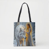 Winter Goddess & White Wolf Tote Bag (Voorkant)
